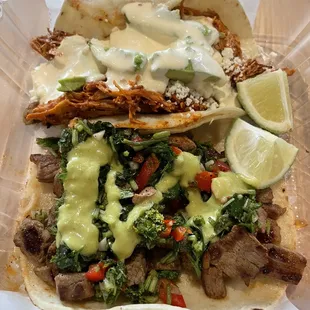 Chicken tinga (top) Taco al Carbon (bottom)