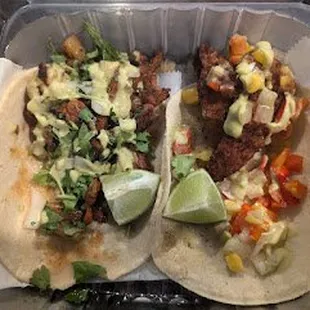 Pastor and mango fish tacos