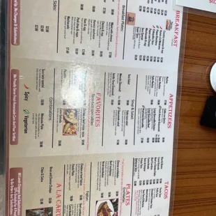 a menu on a table
