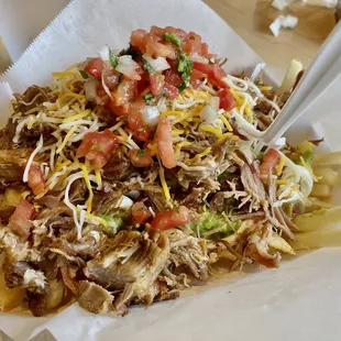 Carnitas Fries, $7.95. Really good. Is this Poway&apos;s best lunch value?