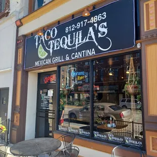 tables and chairs outside