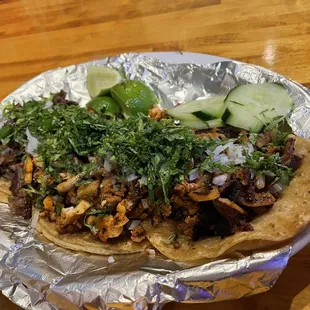 Street tacos - skirt steak, chicken and Carnitas