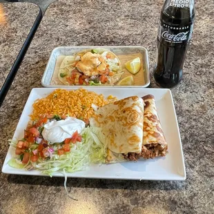 Quesadilla (with Al Pastor) and a Shrimp Taco