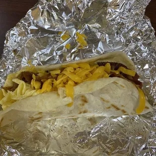 Bacon egg and cheese taco