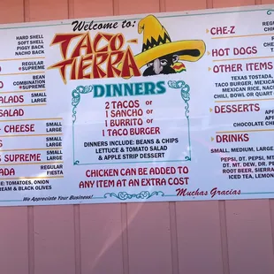 Drive thru menu