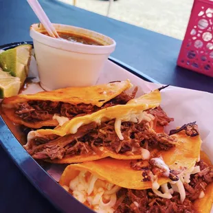 3 Quesabirrias and consomé $ 8.50