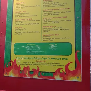 The menu