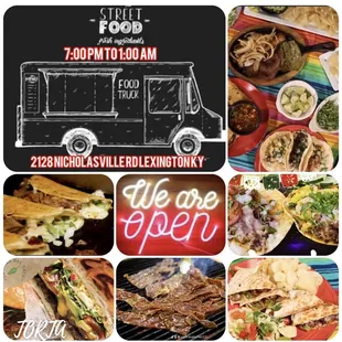 a variety of tacos and sandwiches