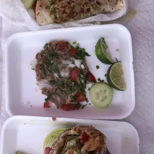 Bean burrito, bean taco, and quesadillas with carne asada!
