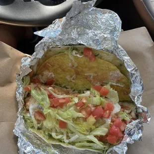 Double wrapped chicken taco. 6 dollars or something and good meal for one!