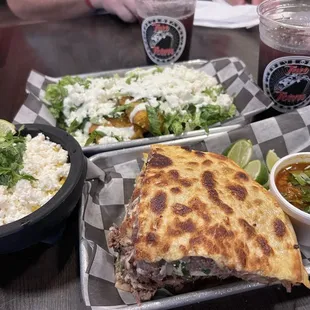 Birria Quesadilla, Esquites, Tamales Fritos