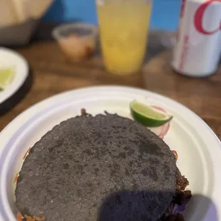 Mulita with blue corn tortilla