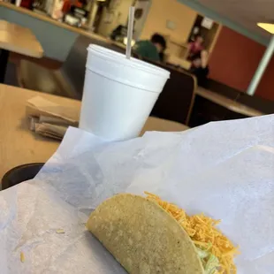 Beef taco and a coke