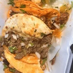 oily and crispy ... hardly onion or cilantro whatsoever