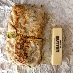 Look at the size of that burrito!! Butter for scale.