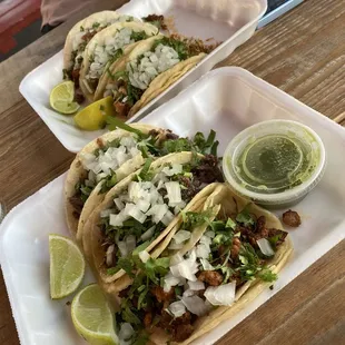Pastor, barbacoa, lengua tacos