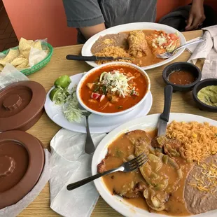 Pozole Combination Chile relleno and enchilada
