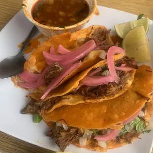 Birria tacos with consommé