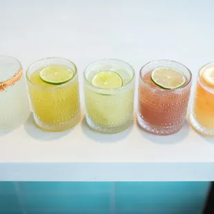 Cocteles (from left to right) - Margarita, Popeye&apos;s Poblano, Green Mile, El Sicario, Stay Gold