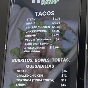 Taco menu