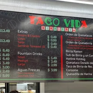 Menu as of Sept 12, 2022