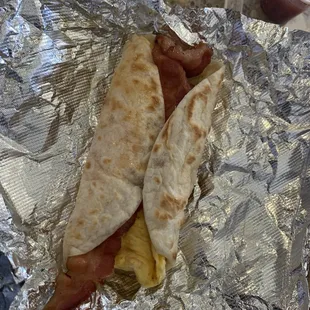 Bacon, Egg and Cheese Taco - with a full slice of bacon!