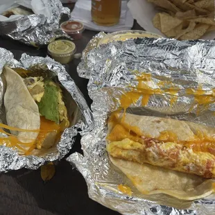 Potatoes, Egg and Cheese Taco (left) and Miga Taco (right)