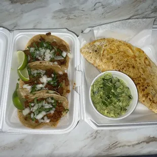 Tacos/ Quesadilla. 
Freshly made Guacamole