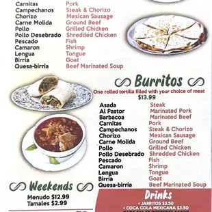 a menu for quesadillas