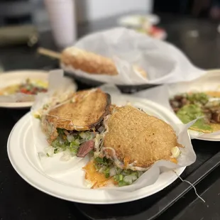 three plates of food on a table
