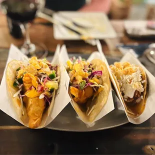 Tempura catfish, brisket guiso