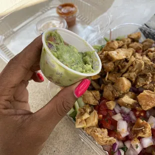 Grilled chicken salad, with a hint of guacamole.