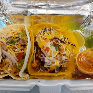 Two Tacos option. With brisket. I chose one corn and one flour tortilla. Gorgeous and oh so tasty!!