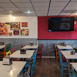 tables and chairs in a restaurant
