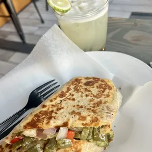 Grilled nopales (cactus) quesadilla.