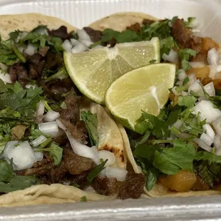 Tacos: carne asada and al pastor