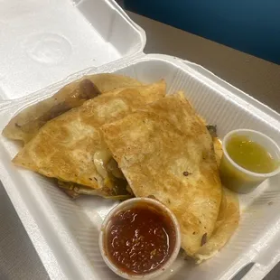 Marinated pork quesadilla