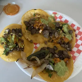Tacos de asada. Barely any meat!
