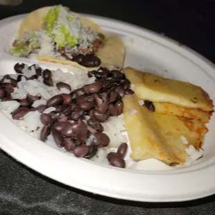 Carne Asada Taco, Cheese Quesadilla, Rice &amp; Beans