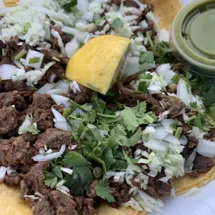 4 carne asada tacos with avocado sauce