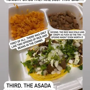 Asada tacos combo plate
