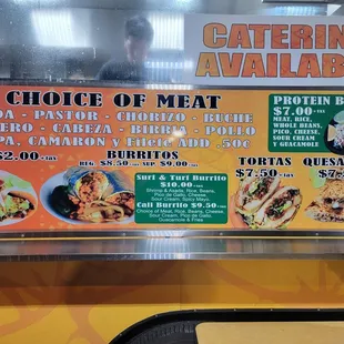 a menu on a food truck