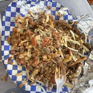 Tacolandia Asada fries at Fresno Swapmeet. Disappointing. It was cold!