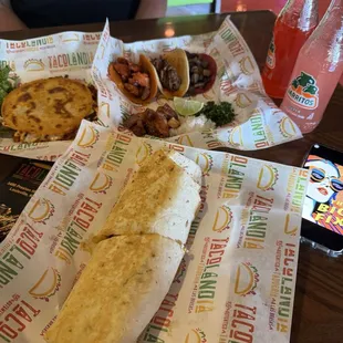 West Coast Burrito   Chorizo Gordita - BIG!   3 Tacos: Asada (steak), Al pastor (pork),  Barbacoa (best one! slow cooked shredded beef)