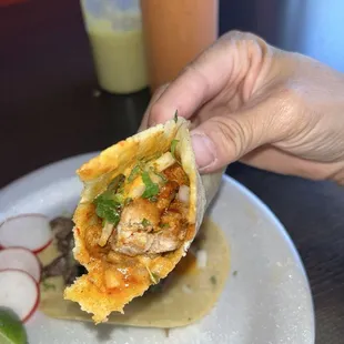 Lots of juicy Al pastor meat in the street taco!