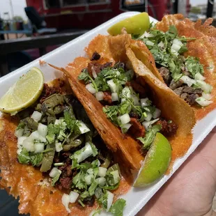 CARAMELOS a tacos with crispy toasted cheese shell on the inside