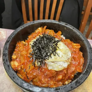 Kimchi squid dolsot rice