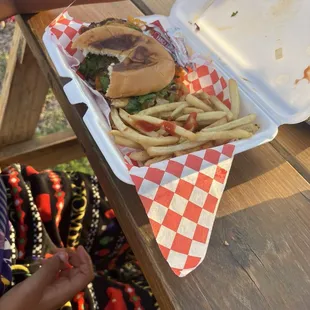Hamburger and fries