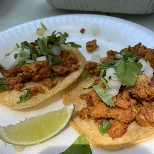 Chicken tacos with onions!