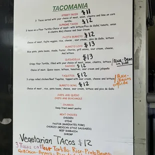 Current menu (as of 3/9/23)